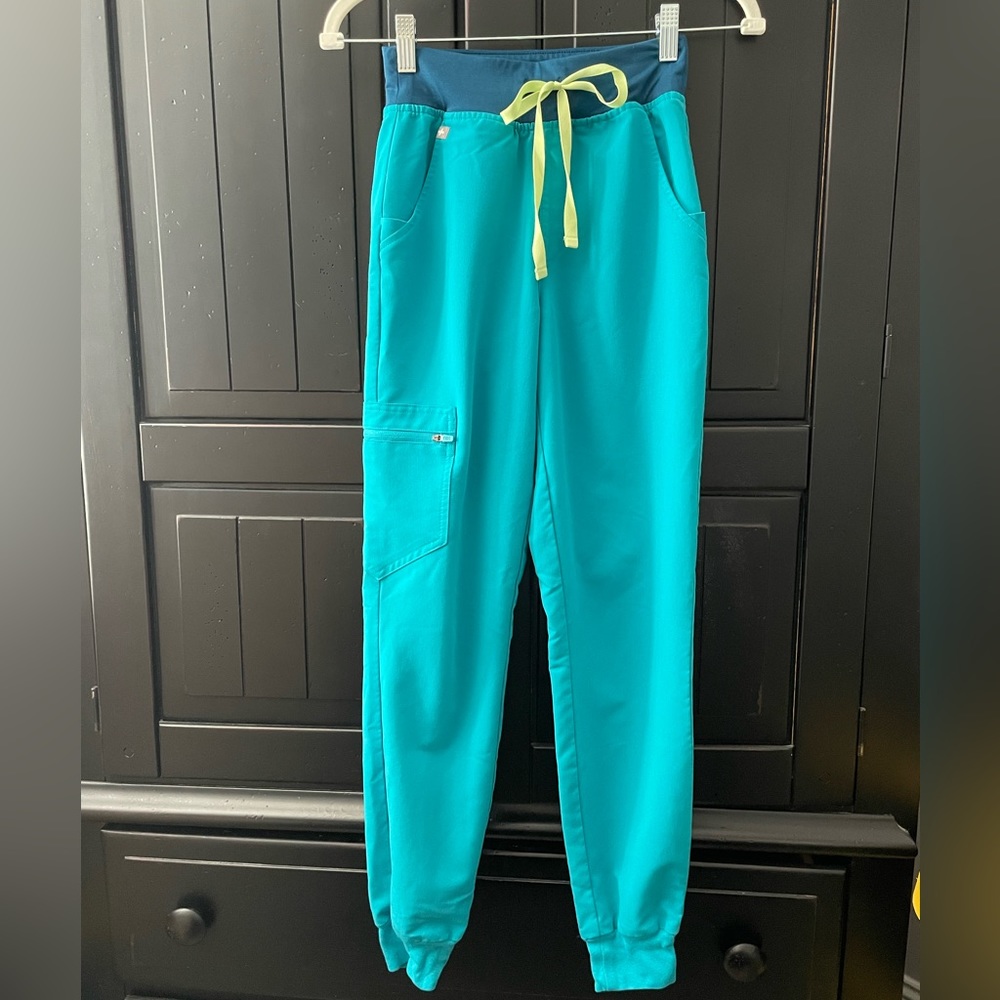 High Waisted Teal Figs Jogger Pants